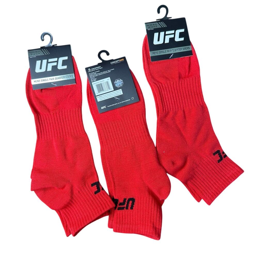 UFC Adult Men's Quarter Socks 3 PAIRS Size 6-12 in RED Officially Licensed NWT
